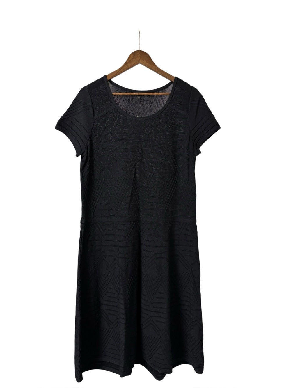 Talbots black textured stretch knit stitched geometric pattern fit & flare 1XP